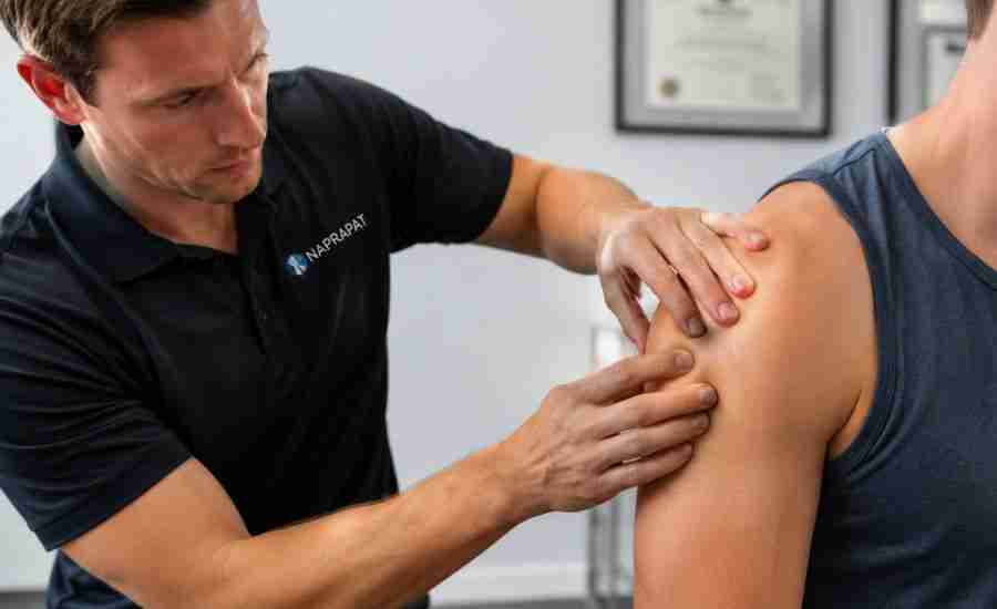 Naprapathy: Canada's Underrated Therapy For Connective Tissue Pain 1 Certified naprapath assessing a patient's shoulder and connective tissue during a manual therapy treatment session.